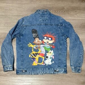 Members Only Nickelodeon Rugrats Hey Arnold Cat Dog Denim Jean Jacket Size L
